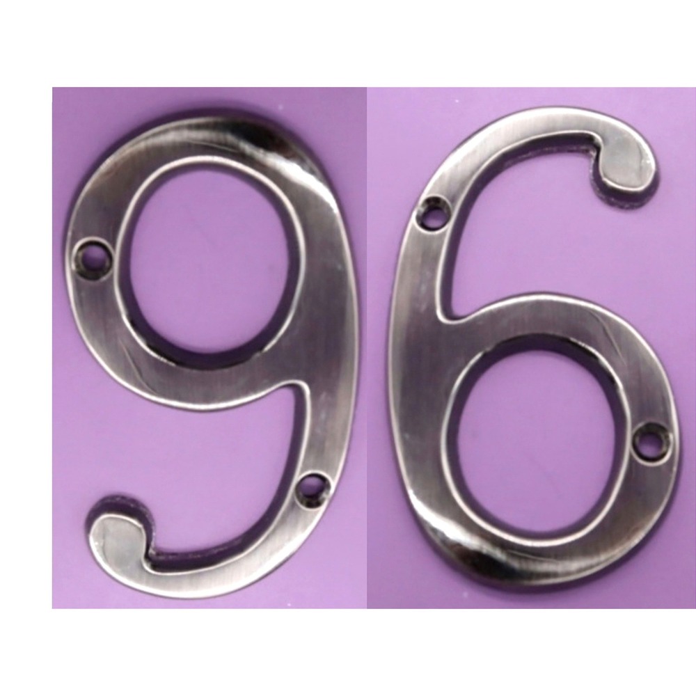 Number 6 or 9 Antique Nickel 4" House Number w/ Hardware Wall Mount Post Address